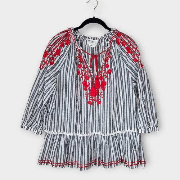 Kate Spade Broome Street Striped Hummingbird Embroidered Peasant Top Women's Med - Picture 1 of 8
